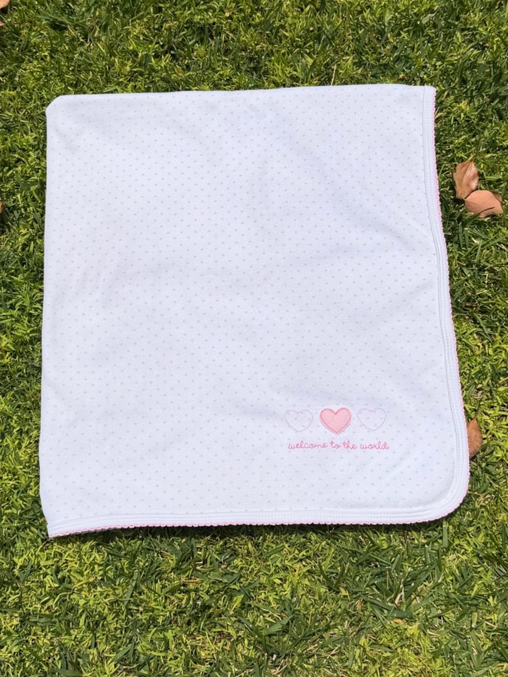 Carter’s 100% Organic Cotton Welcome to the World Pink Heart Baby Blanket READ